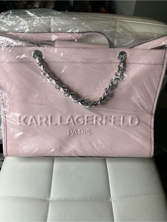 Karl Lagerfeld Handbags - Karl Lagerfeld Pink Leather Tote with Silver Chain Handles